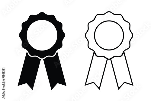winning award, medal or badge flat icon for apps and websites, black and white symbol in transparent background