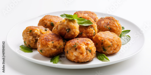 fish meatballs plate in white background