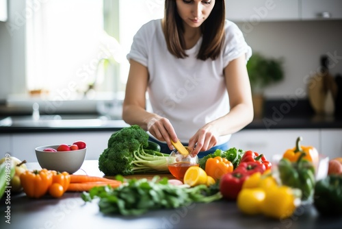 woman and cooking healthy food.