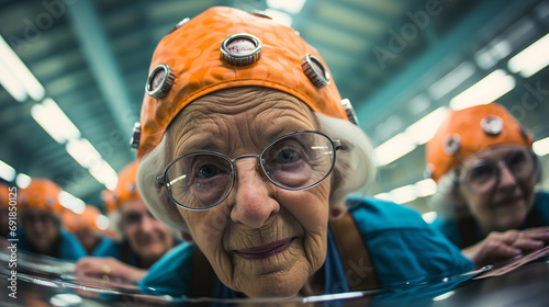 happy senior woman enjoying in the pool...Happy couple of cheerful seniors man and woman diving underwater in the swimming pool..Cheerful elderly people enjoying themselves in the pool © jcalvera