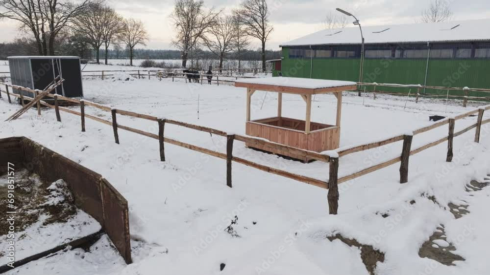 custom made wallpaper toronto digitalAerial view of a snowy farm with horses in northern germany