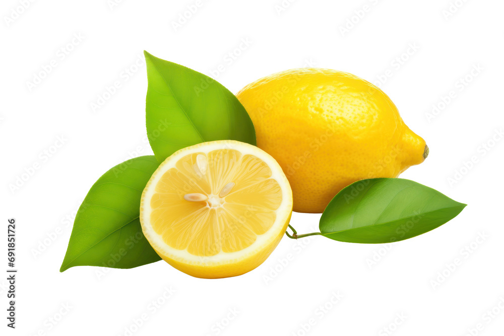 Fresh lime cut in half and leaves Isolated on a clear background. PNG file.