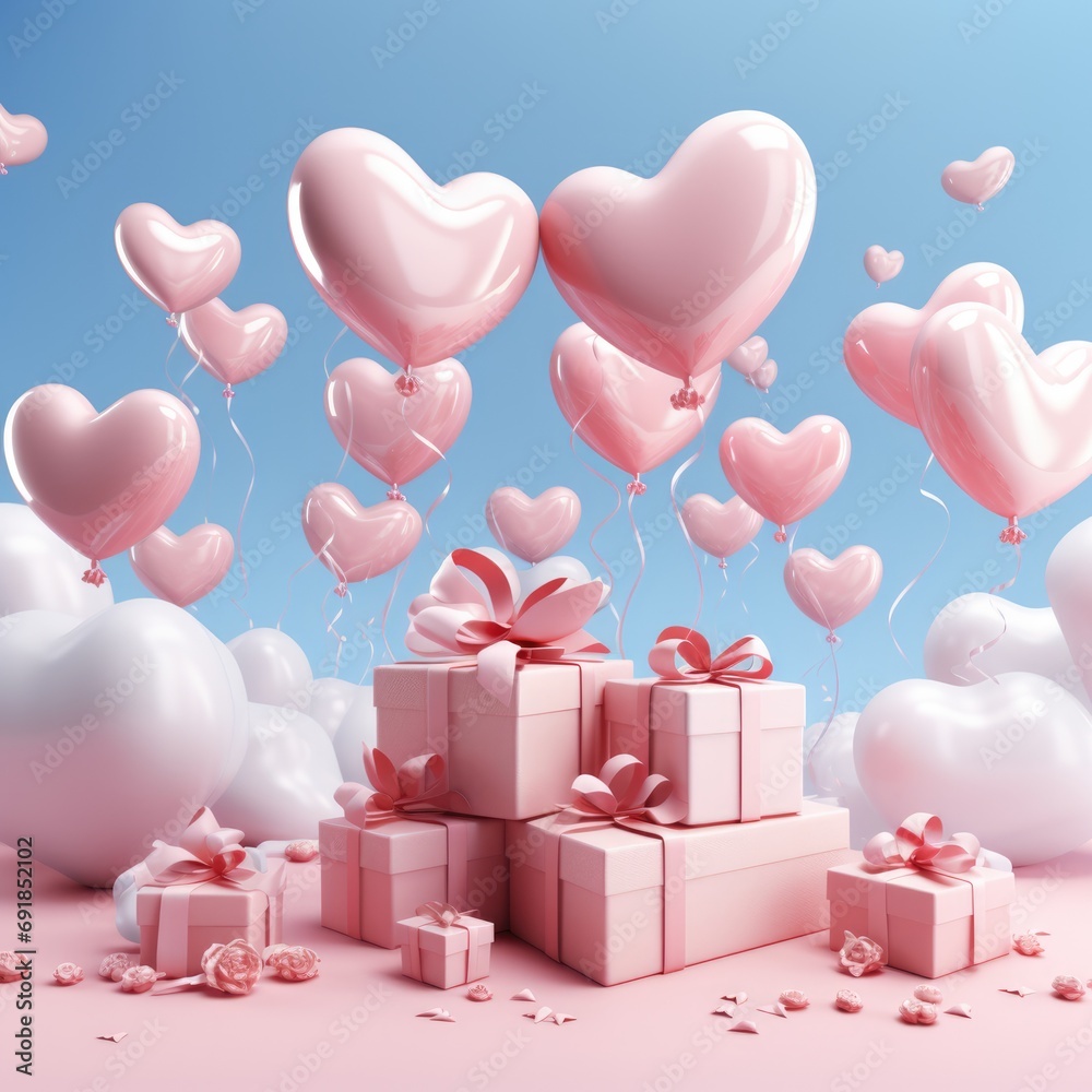 Valentine's Day concept pink gift box with heart shape love concept In the Valentine's Day festival Pink background, happiness, Valentine's Day. Generative AI.