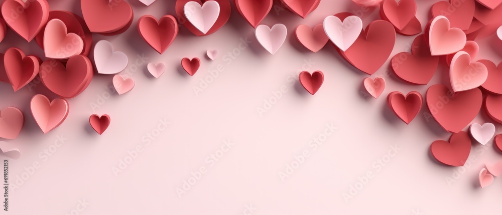 pink valentine's day background With a beautiful heart shape love concept In the Valentine's Day festival happy holiday Copy space panoramic background. Generative AI. pink valentine's day background With a beautiful heart shape love concept In the Valentine's Day festival happy holiday Copy space panoramic background. Generative AI.