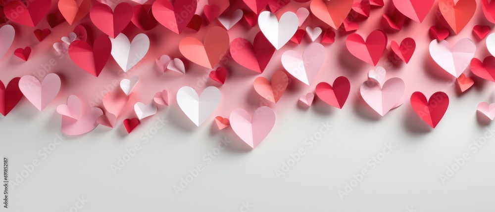 pink valentine's day background With a beautiful heart shape love concept In the Valentine's Day festival happy holiday Copy space panoramic background. Generative AI. pink valentine's day background With a beautiful heart shape love concept In the Valentine's Day festival happy holiday Copy space panoramic background. Generative AI.