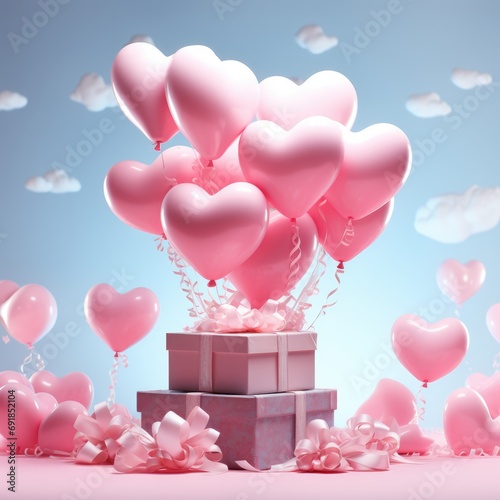 Valentine's Day concept pink gift box with heart shape love concept In the Valentine's Day festival Pink background, happiness, Valentine's Day. Generative AI.
