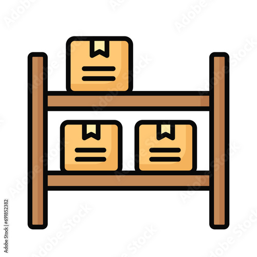 Parcel on racks, inventory icons vector design, storage rack icon