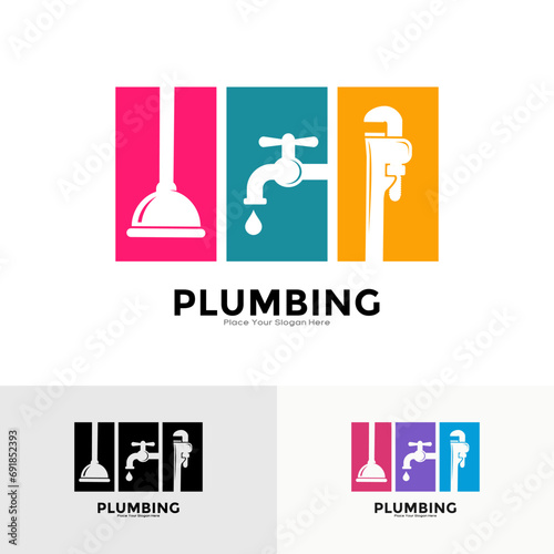 Plumbing set logo vector set template. Suitable for business, plumbing, sanitary and technology	
