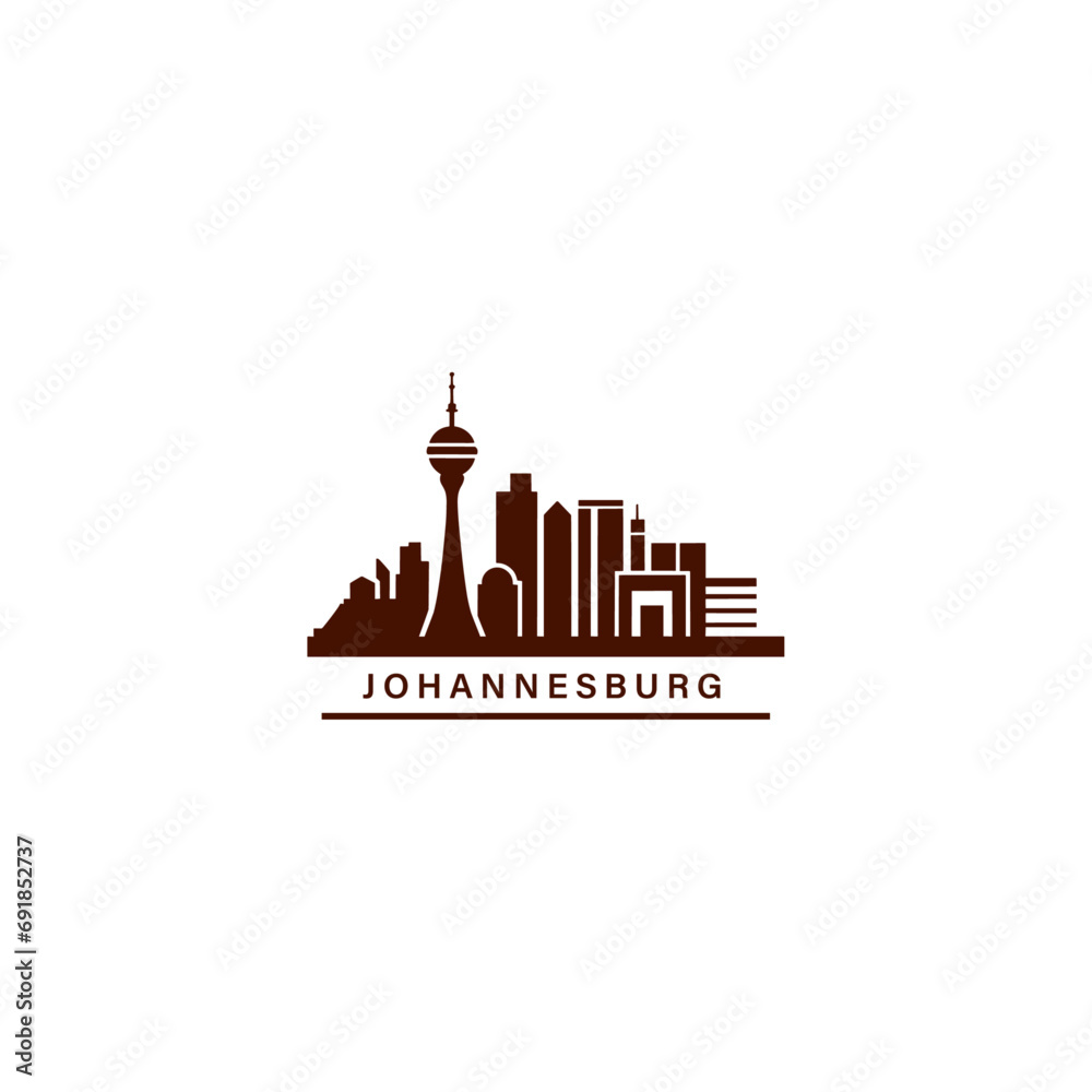 Fototapeta premium Johannesburg cityscape skyline city panorama vector flat modern logo icon. South Africa region emblem idea with landmarks and building silhouettes. Isolated graphic