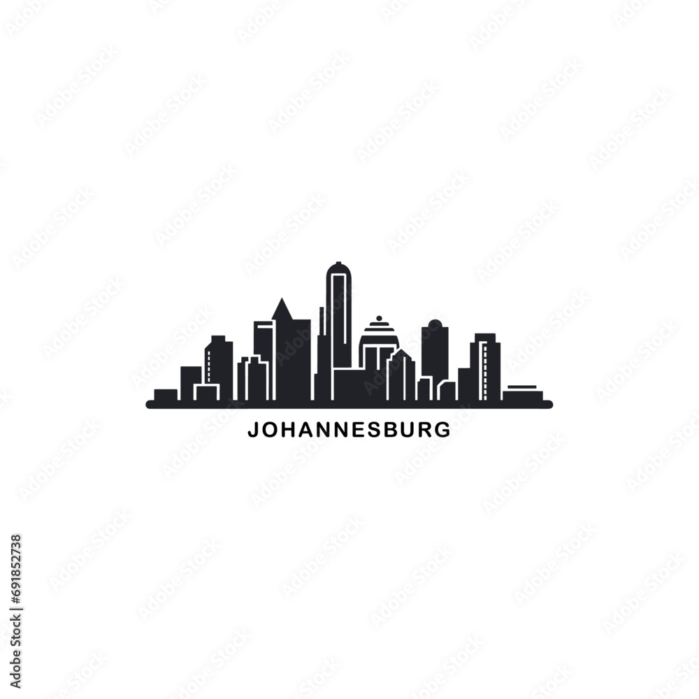 Johannesburg cityscape skyline city panorama vector flat modern logo icon. South Africa region emblem idea with landmarks and building silhouettes. Isolated graphic