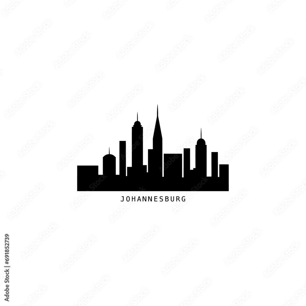 Johannesburg cityscape skyline city panorama vector flat modern logo icon. South Africa region emblem idea with landmarks and building silhouettes. Isolated graphic