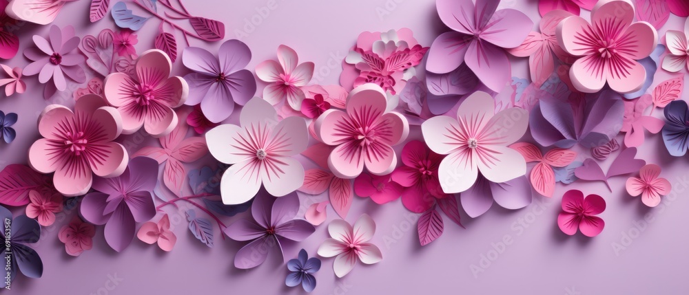 pink valentine's day background With a beautiful heart shape love concept In the Valentine's Day festival happy holiday Copy space panoramic background. Generative AI.