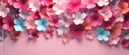 pink valentine's day background With a beautiful heart shape love concept In the Valentine's Day festival happy holiday Copy space panoramic background. Generative AI.