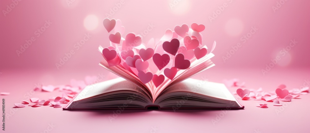 pink valentine's day background With a beautiful heart shape love concept In the Valentine's Day festival happy holiday Copy space panoramic background. Generative AI. pink valentine's day background With a beautiful heart shape love concept In the Valentine's Day festival happy holiday Copy space panoramic background. Generative AI.