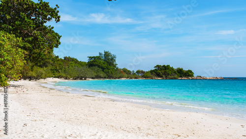 a white tropical beach at Koh Samet Island Rayong Thailand, the white tropical beach of Samed Island with a turqouse colored ocean