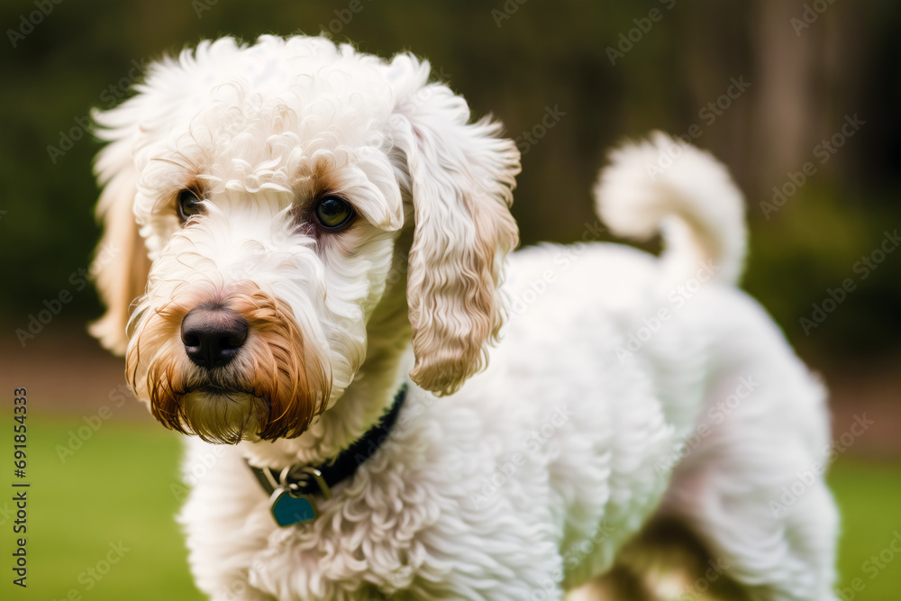 Portrait of a beautiful dog standing in the park. Generative AI Portrait of a beautiful dog standing in the park. Generative AI