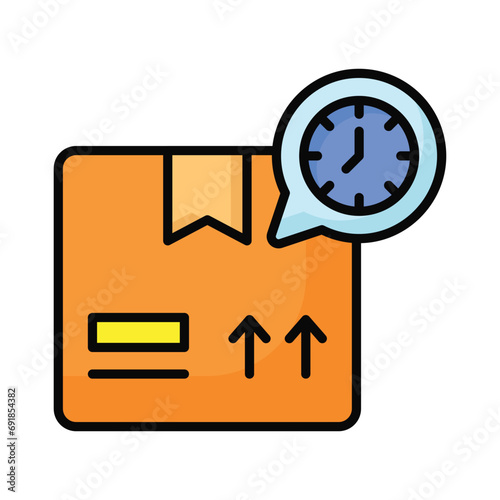 Cardboard with watch showing concept icon of parcel processing time