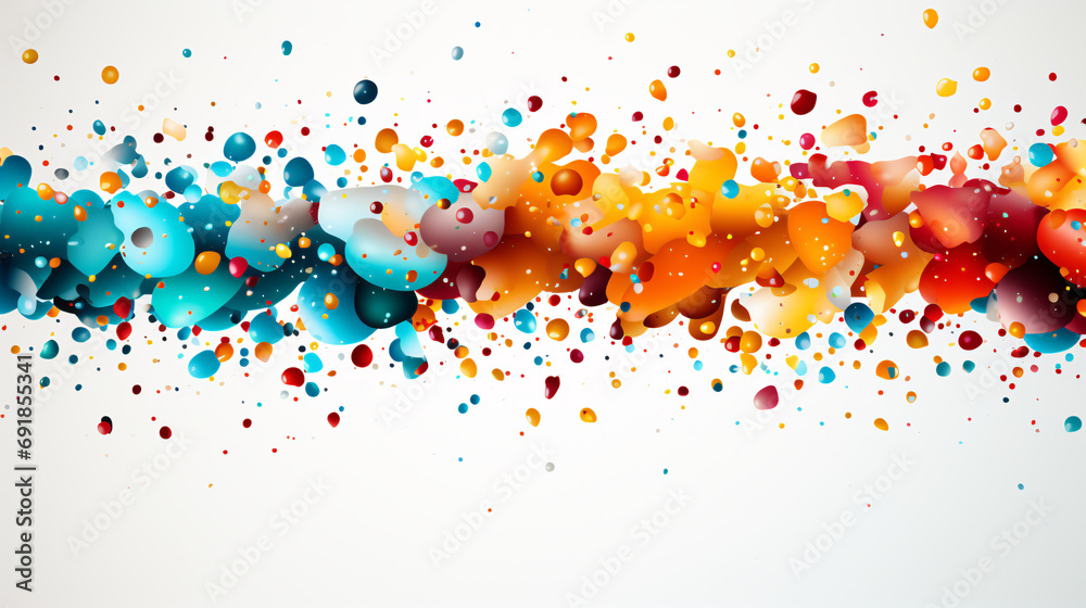 Colorful ink splashes. Paint splatters on white background. Multi color dots. Watercolor on white paper.abstract background with splashes - Ai