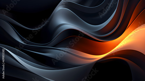 Dark Abstract Vortex Swirl Background in Black, Golden, and Orange Tones, Hand Edited Generative AI
