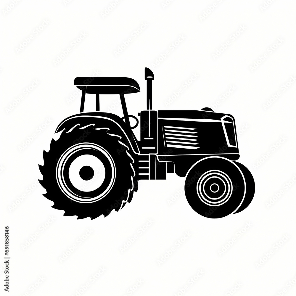 Obraz premium Tractor Silhouette Flat Black Logo, a black and white tractor.