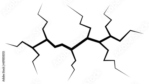 Broken crack on floor surface, crack diverges in different directions