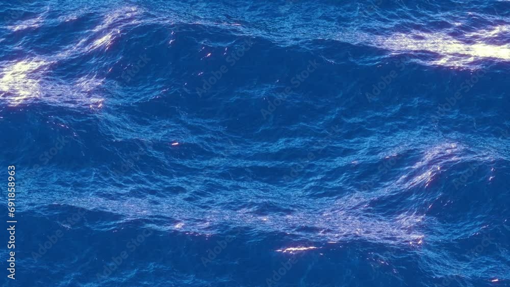 slow-motion view of the wavy sparkling ocean surface, 4k seamless loop
