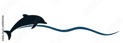 The dolphin symbol with blue wave.