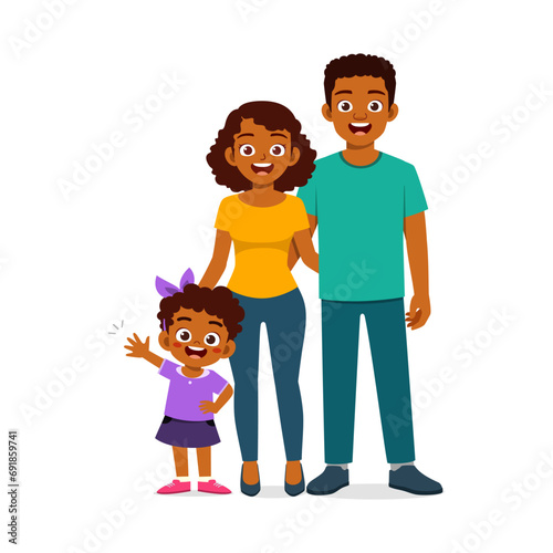 little kid standing with mom and dad