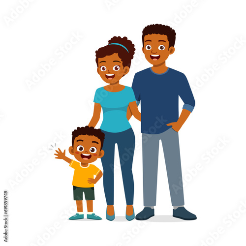 little kid standing with mom and dad