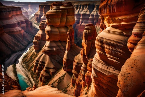 A majestic, multi-hued canyon with intricate rock formations carved by millennia of wind and water. photo