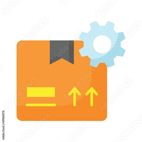 Cardboard with gear symbolizing delivery management icon, product management