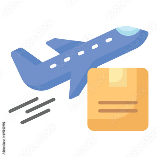 Cardboard with airplane denoting concept icon of air freight