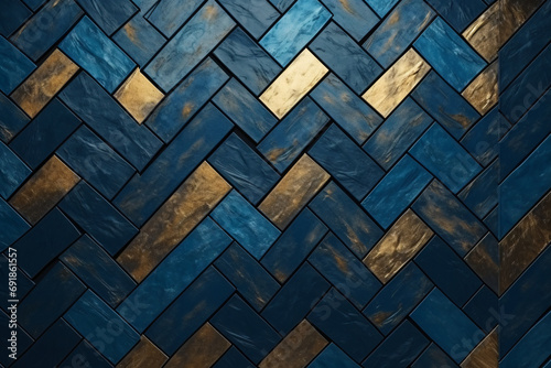 Luxurious aged geometric patterns in blue and gold  abstract background wallpaper