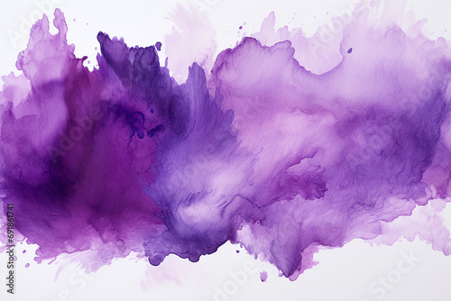 Generative AI Image of Abstract Art with Purple Watercolor Ink on White Background