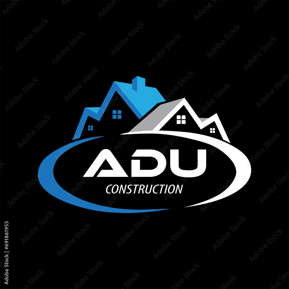 Letter ADU building vector, ADU initial construction. ADU real estate. ADU home letter logo design, ADU real estate Logo