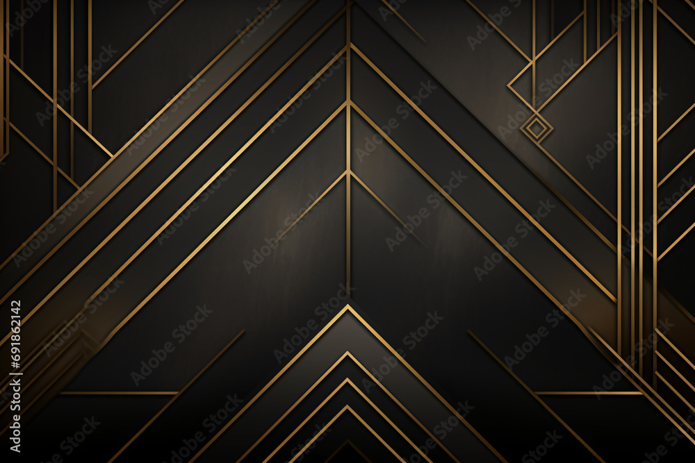 Geometric patterns black and gold background, inspired by the architecture of the roaring 20s, 1920s style wallpaper Geometric patterns black and gold background, inspired by the architecture of the roaring 20s, 1920s style wallpaper