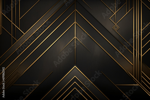 Geometric patterns black and gold background, inspired by the architecture of the roaring 20s, 1920s style wallpaper 