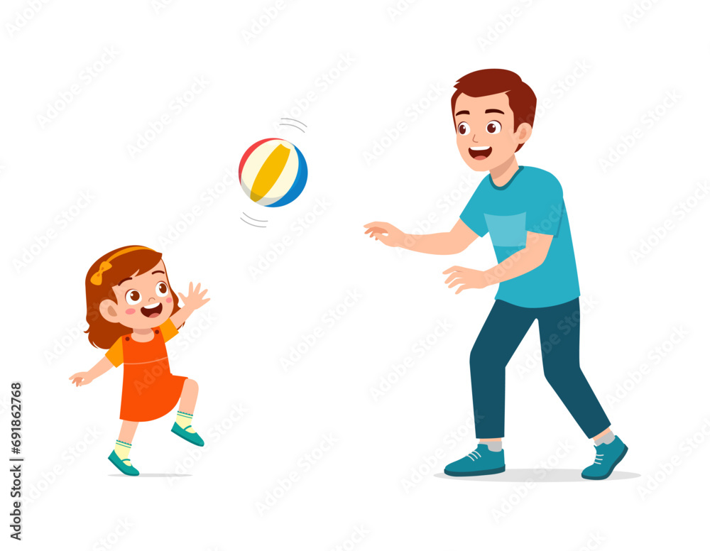 little kid with father play volley ball little kid with father play volley ball
