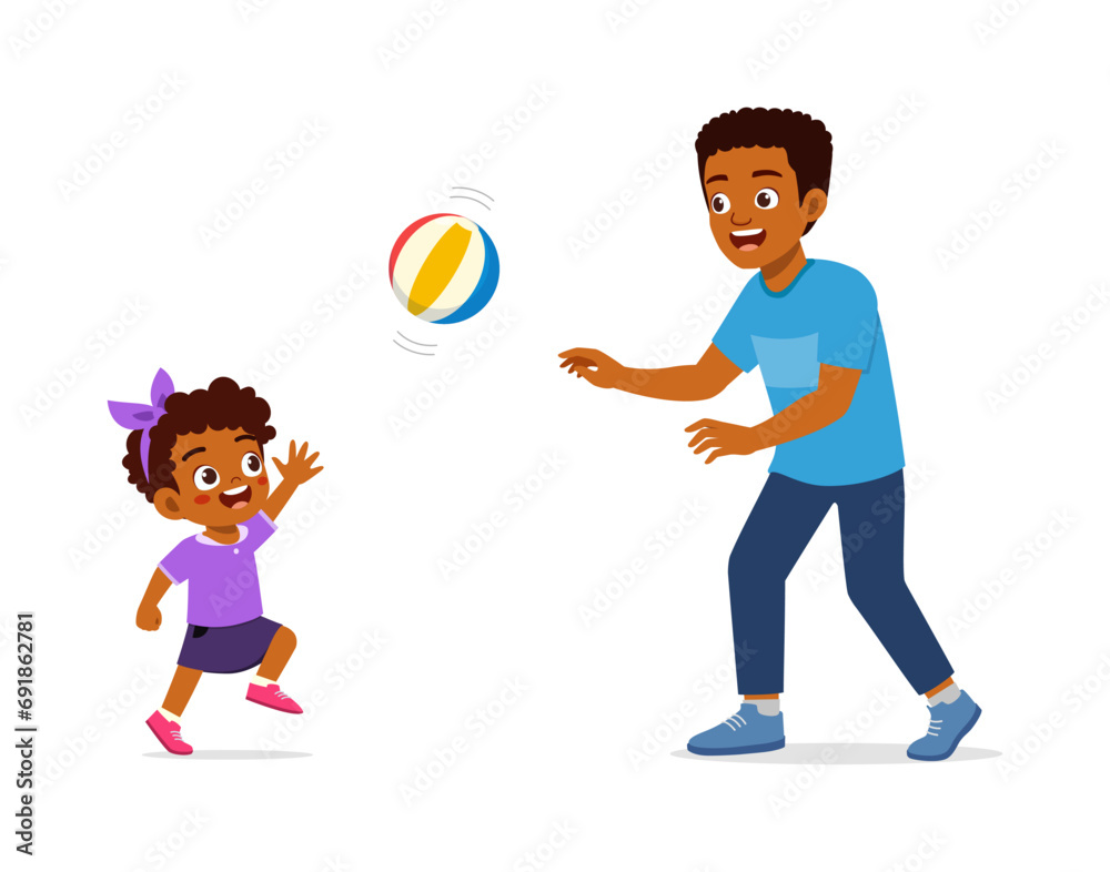little kid with father play volley ball little kid with father play volley ball