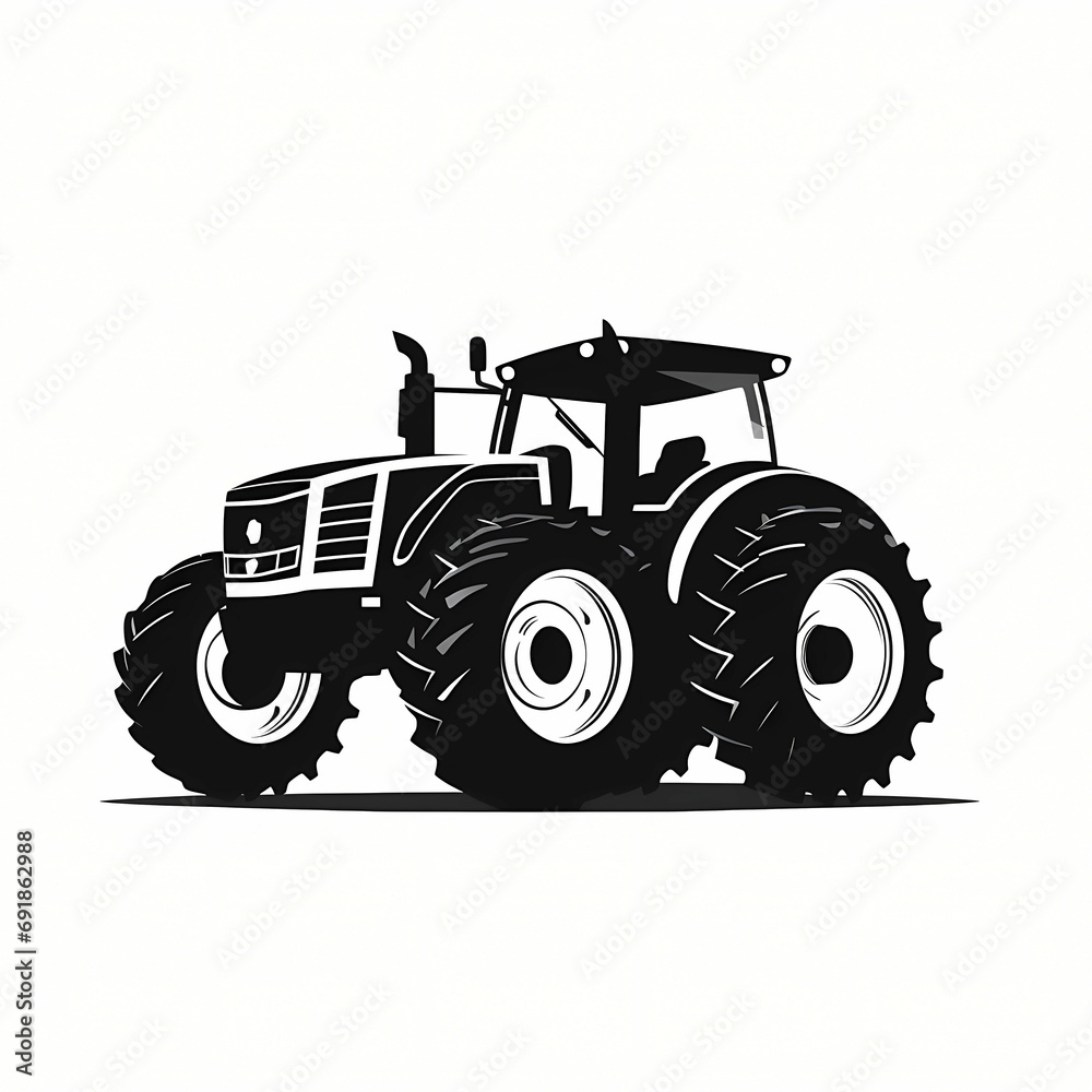 Tractor Silhouette Flat Black Logo, a black and white tractor.