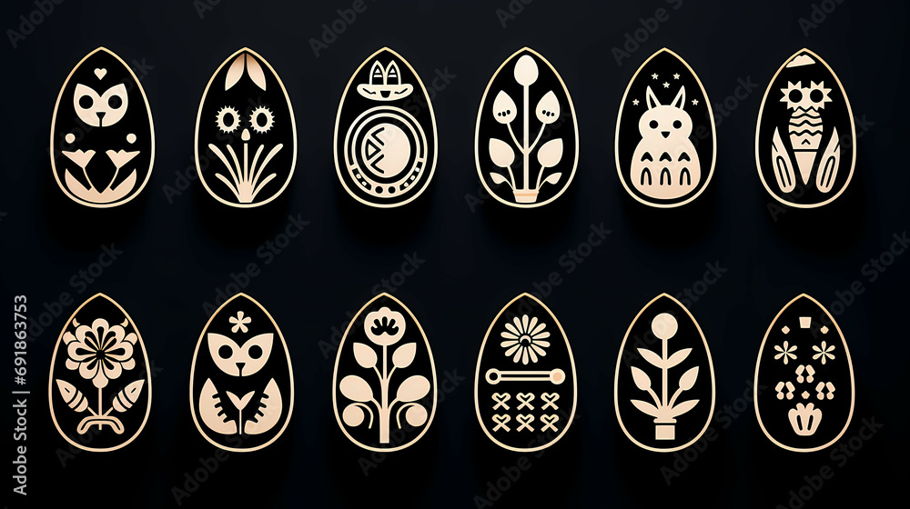 Fototapeta premium A Outline Different Easter Day Logo, a group of eggs with different designs.