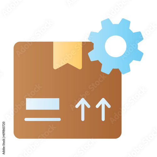 Cardboard with gear symbolizing delivery management icon, product management