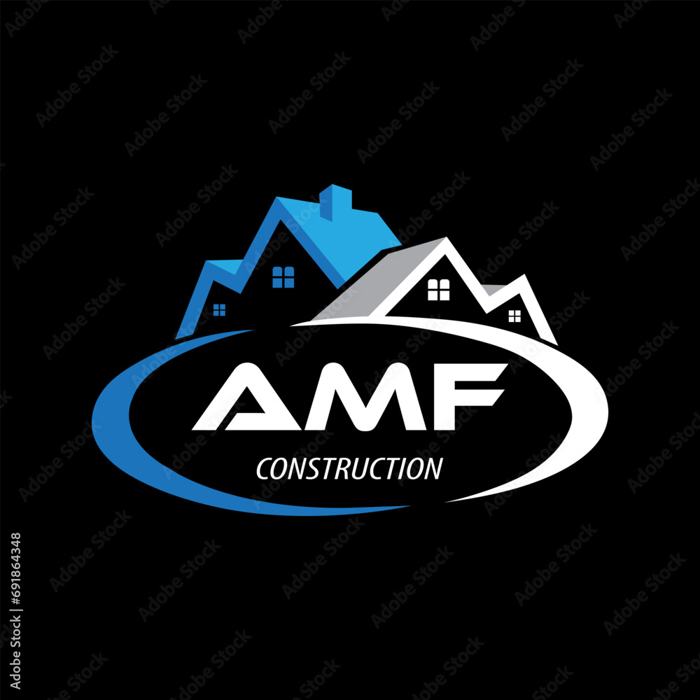 Letter AMF building vector, AMF initial construction. AMF real estate. AMF home letter logo design, AMF real estate Logo