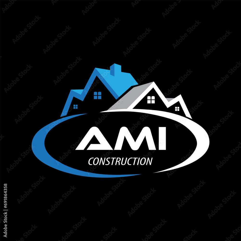 Letter AMI building vector, AMI initial construction. AMI real estate. AMI home letter logo design, AMI real estate Logo