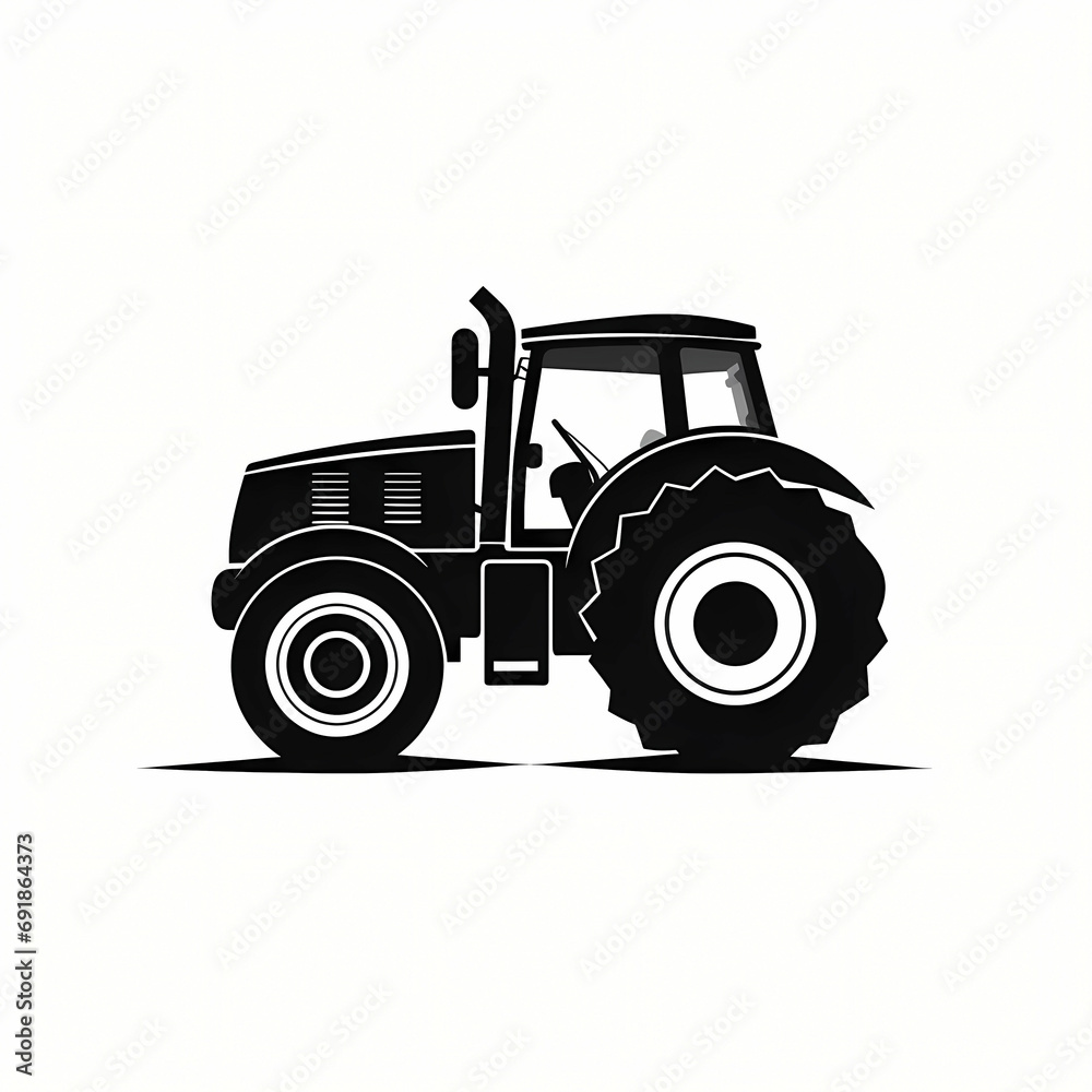 Obraz premium Tractor Silhouette, a black tractor with large wheels.
