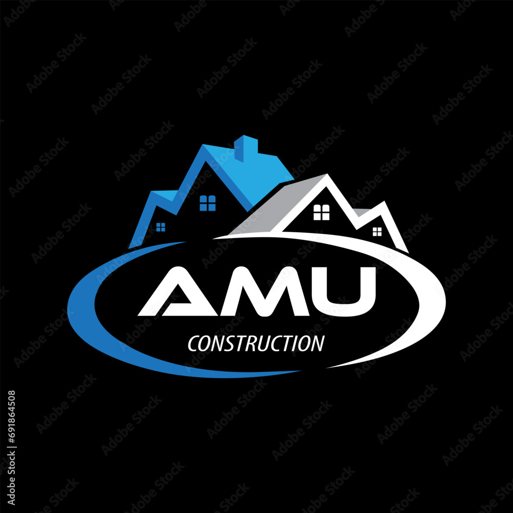 Letter AMU building vector, AMU initial construction. AMU real estate. AMU home letter logo design, AMU real estate Logo