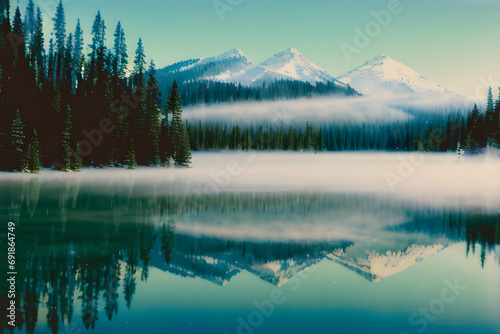 A beautiful and calm large lake between high mountains, generative AI, 인공지능, 생성형, wall paper