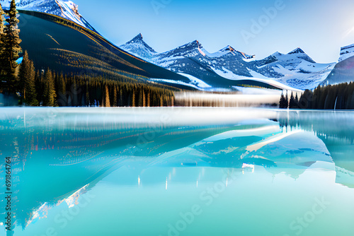 A beautiful and calm large lake between high mountains, generative AI, 인공지능, 생성형, wall paper