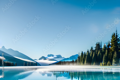 A beautiful and calm large lake between high mountains, generative AI, 인공지능, 생성형, wall paper