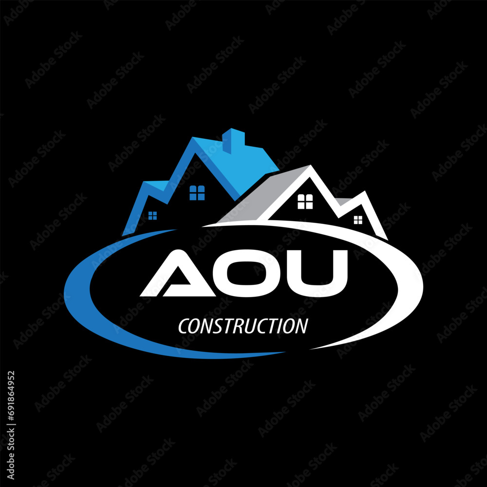 Letter AOU building vector, AOU initial construction. AOU real estate. AOU home letter logo design, AOU real estate Logo